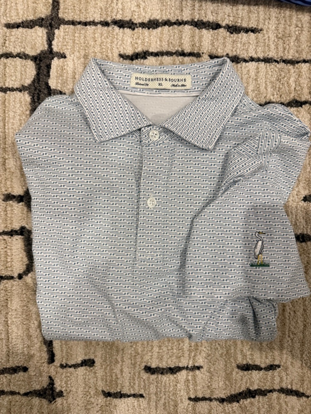 Holderness & Bourne Men's Light Blue Patterned Polo Shirt